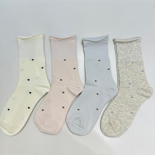 《浅灰色无货勿拍》基础简约爱心波点卷边中款袜163244270 商品图1
