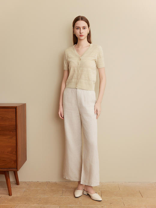 【棉麻镂空针织开衫】25年夏季新品女士V领短款薄款针织小外套 商品图3