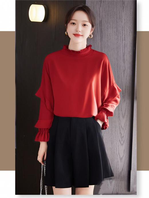 【诗铭洛可】1663长袖衬衫花边领荷叶袖上衣A2-3 商品图2