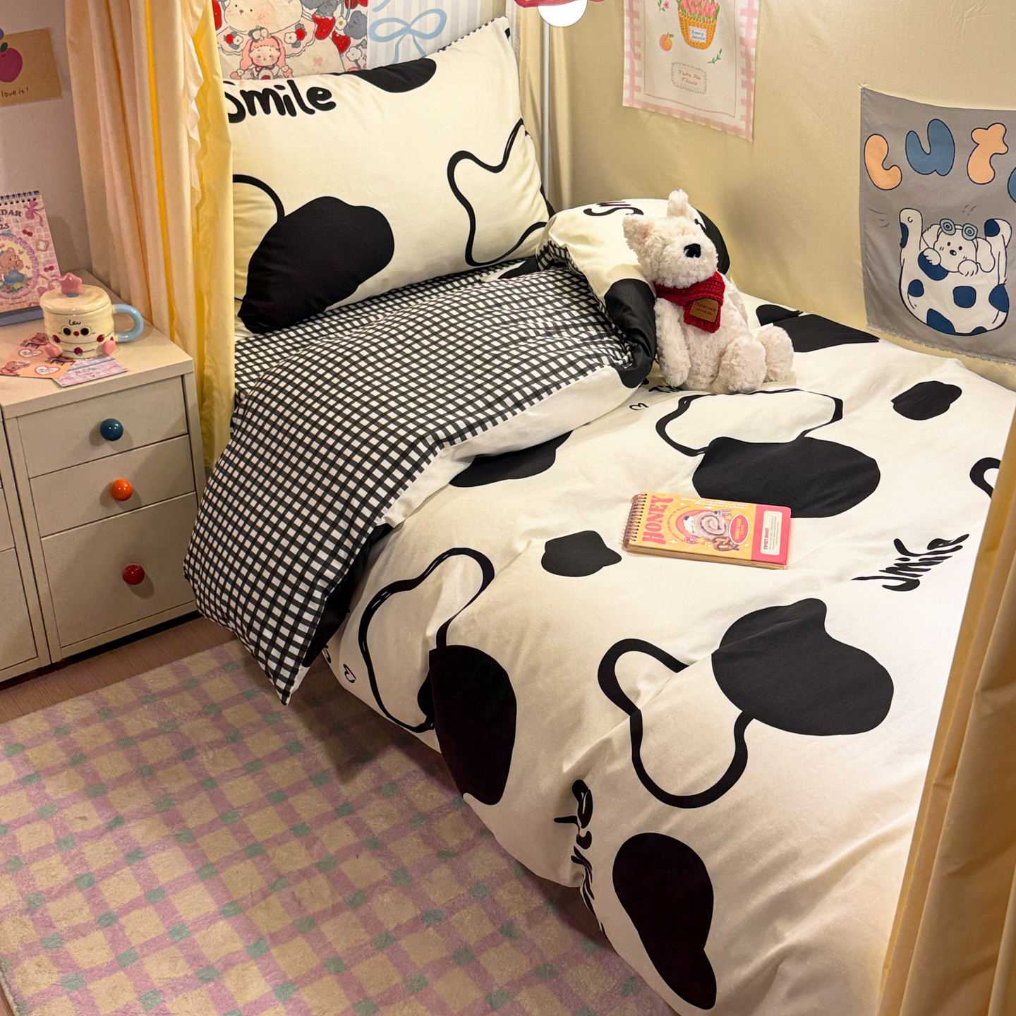 自然醒卡通花卉简约学生床套件40支全棉斜纹三件套ins宿舍床单床笠四件套JY