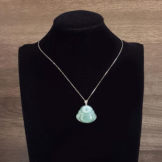【天然正品】AU750白金镶天然细腻冰种晴水佛公翡翠吊坠项链090425AH28 现售价：2980 商品图9