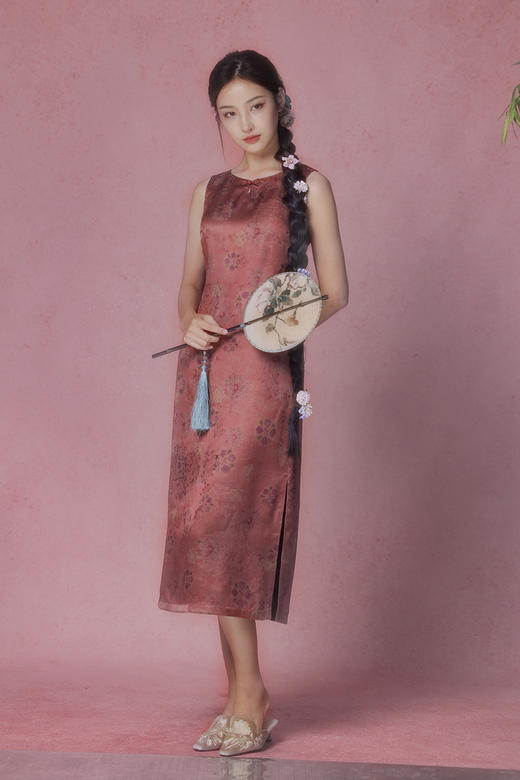 逸红颜明月优选#23姆米冰凉透孔罗提花红云纱连衣裙「情丝乐颜」橘霞佛赤衬得肌肤如玉~ 商品图8