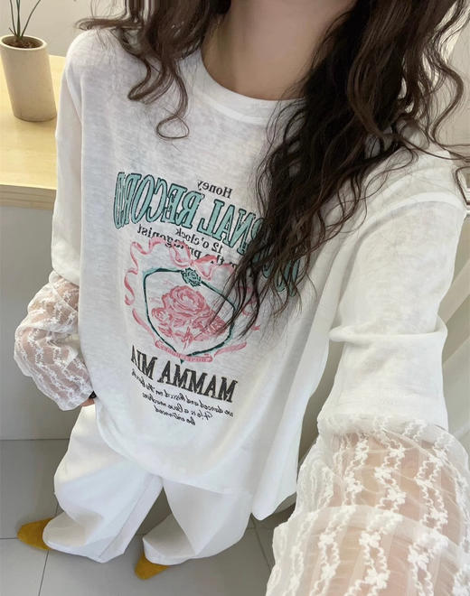 戚薇同款蕾丝假两件T恤106 商品图8