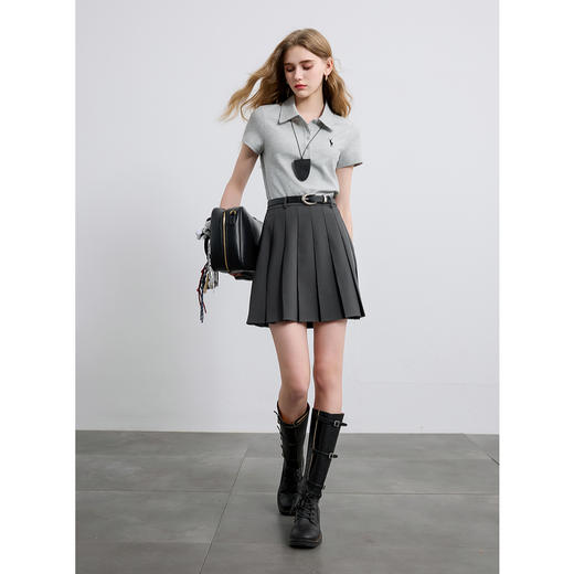 【宋轶同款】三彩2025秋季新款miu系灰色收腰百褶裙半身裙A字短裙小个子M 商品图2