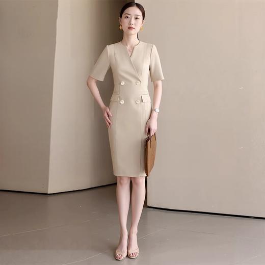 IWY/纸片人通勤装_高级感卡其色双排扣西装连衣裙夏季职业装WQ179 商品图1