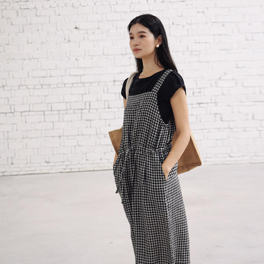 绽放421朵/复活款·2011年亚麻色织格纹连体裤小方格可调节背带裤 商品图1