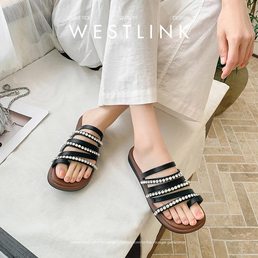 西遇平底凉拖鞋女夏季外穿新款仙女风水钻罗马鞋配裙套趾凉鞋D0956695 商品图1