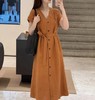 通勤必备  贸易公司   小禾V领风衣式亚麻连衣裙   比利时亚麻连衣裙   轻盈透气 商品缩略图0
