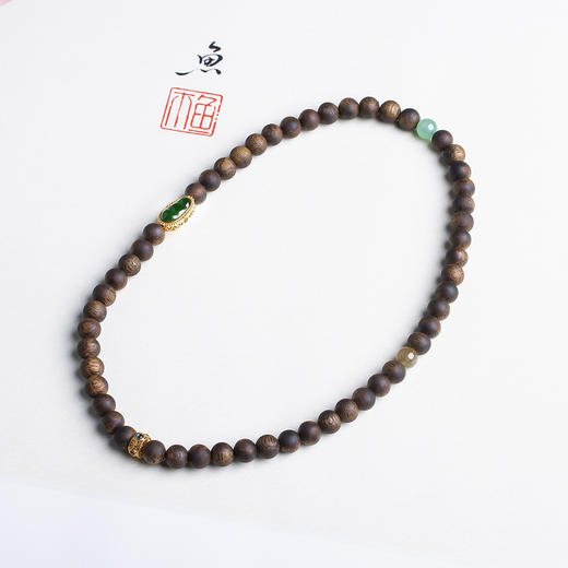 xy0398沉香+翡翠福豆双圈手链项链 商品图3