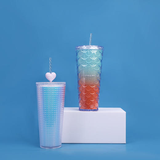 POPBASIC 1200ml手工彩钻吸管杯高颜值大容量水杯便于携带壶铃杯 商品图3