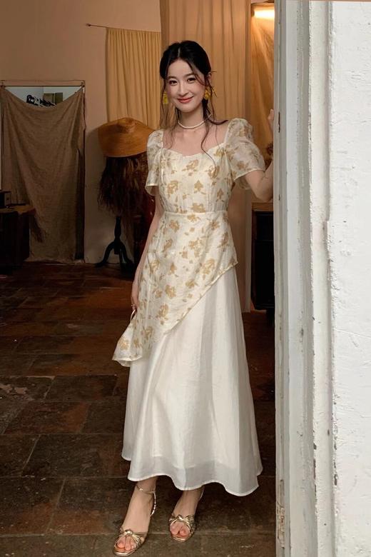 ELLA JADE 方领泡泡袖碎花不规则连衣裙 20856 商品图5