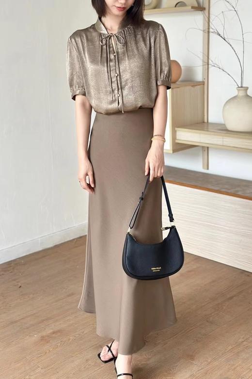 Le Malene 复古系带锻面短袖衬衣 20855 商品图3