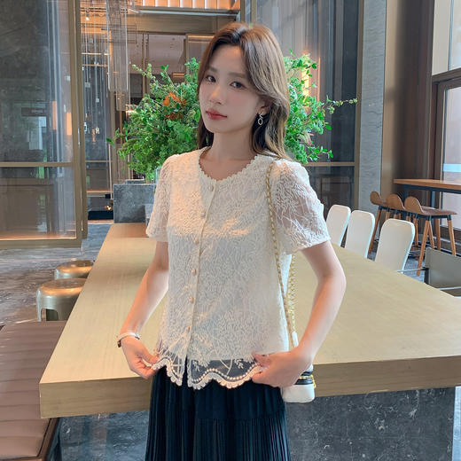 奢姿大码女装2025夏季复古蕾丝洋气百搭衬衫胖妹妹花边时尚上衣9952258193 商品图2