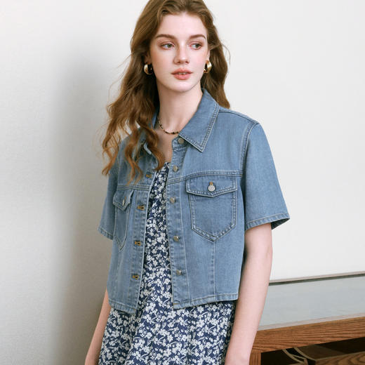 【商场同款】诗凡黎醋酸牛仔短外套25夏新款百搭小上衣3G4310121 商品图2