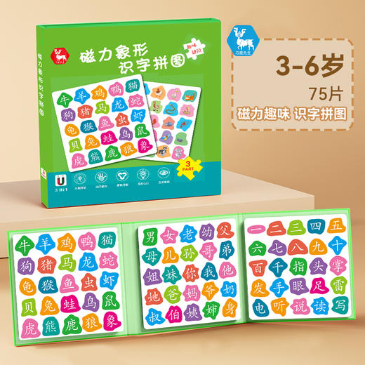 磁力象形识字识物拼图 3-6岁幼儿识字启蒙卡片快速识字阅读法儿童读物 早教书认字板汉字进阶益智玩具贴游戏 商品图3