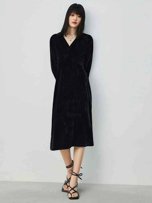 【诗铭洛可】W734连衣裙丝绒复古打结裙B21-2 商品图2