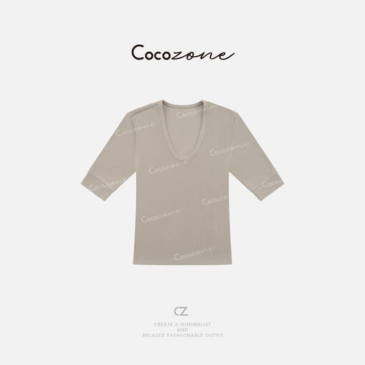COCO ZONE 刘一一 【羊毛混纺】U领简约街头风短袖T恤 CD1A1012 商品图0