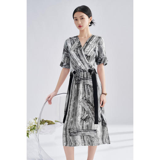 桑蚕丝连衣裙 优雅条纹显瘦短袖A字裙女夏季高级感气质大牌 商品图2