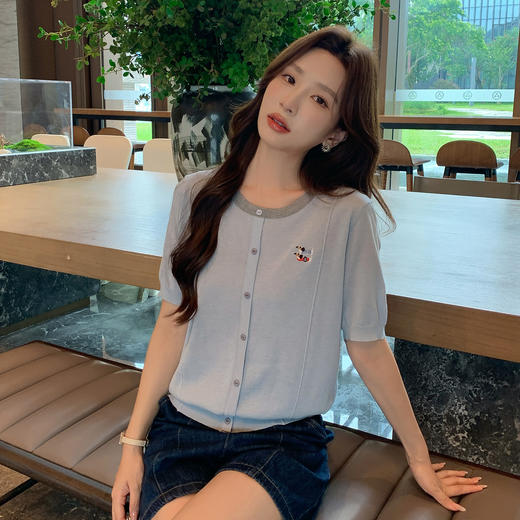 奢姿大码女装2025夏季新款时尚圆领短袖上衣胖妹妹气质简约开衫9552669761 商品图0