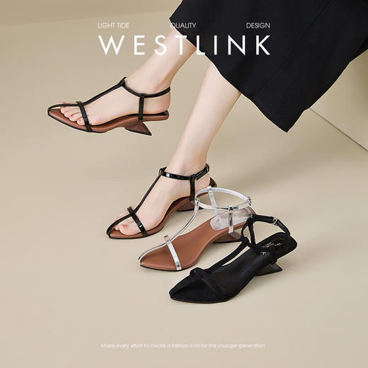 西遇尖头坡跟凉鞋女夏季新款绝美法式十字带简约高跟鞋罗马鞋V1456882/V1456883 商品图0