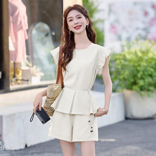 时尚棉质显瘦系带花苞袖，时尚短袖两件套装HR-987 商品图3