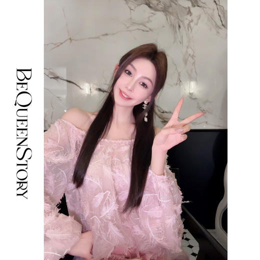 BeQueenStory【幻境羽翼】羽毛丝绣亮片圆领灯笼袖衬衫2025春装新款 商品图0