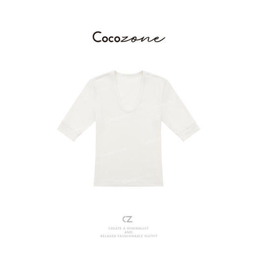 COCO ZONE 刘一一 【羊毛混纺】U领简约街头风短袖T恤 CD1A1012 商品图2