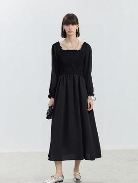 【诗铭洛可】XC2373连衣裙方领打揽松紧长裙B20-1