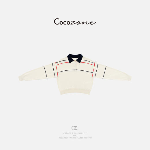 COCO ZONE 刘一一“条系”桑蚕丝混纺POLO领毛织上衣 CD1A1109 商品图0