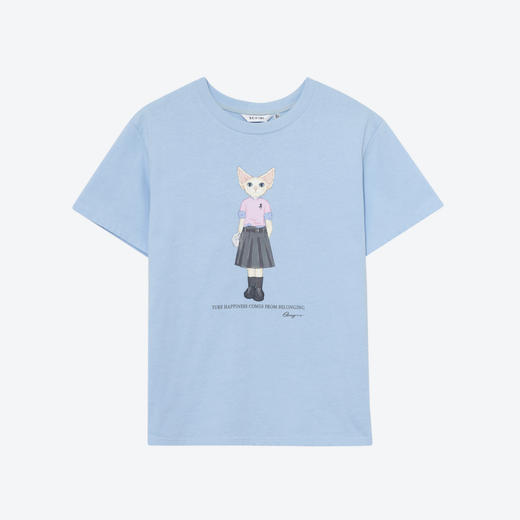 【商场同款】【萌宠系列】诗凡黎猫咪印花T恤2025夏新款宽松短袖上衣3G4600671 商品图0