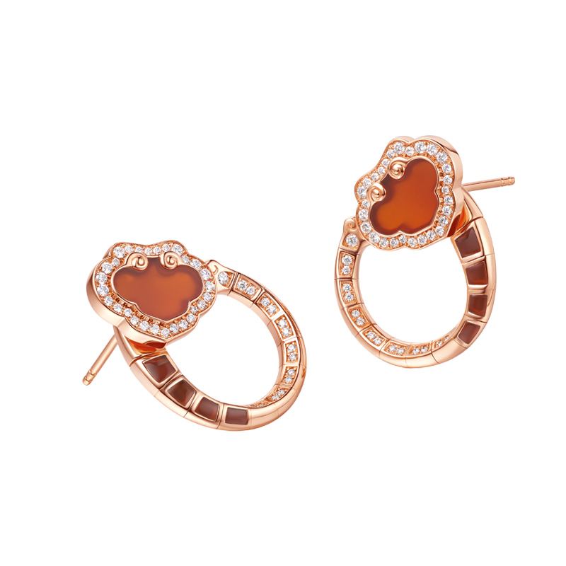 ［结·锁系列］18K金钻石红玛瑙耳饰#如意RUYI