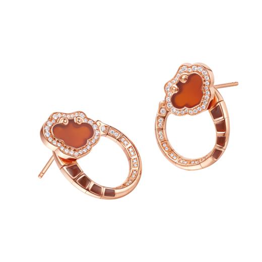 ［结·锁系列］18K金钻石红玛瑙耳饰#如意RUYI 商品图0