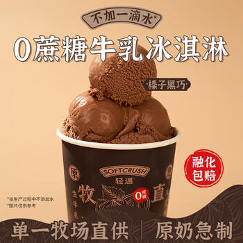 轻遇（SoftCrush）零蔗糖 牛乳零蔗糖冰淇淋榛子黑巧味雪糕甜品家庭杯装460ml 商品图2