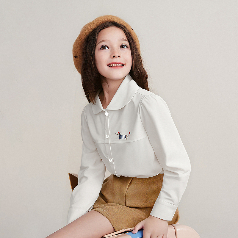 笛莎Deesha 童装女童衬衫2025秋新款女童甜美小狗娃娃领衬衫