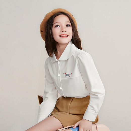 笛莎Deesha 童装女童衬衫2025秋新款女童甜美小狗娃娃领衬衫 商品图0