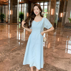 奢姿大码女装2025夏季方领气质裙子胖妹妹褶皱设计时尚通勤连衣裙9952869625