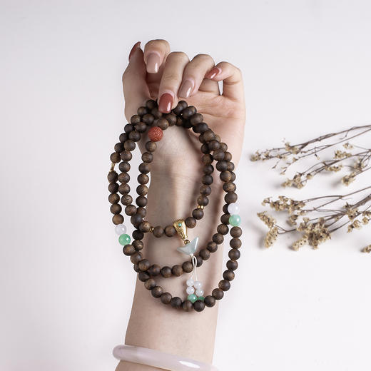 xy0402沉香+翡翠元宝双圈手链108佛珠项链 商品图7