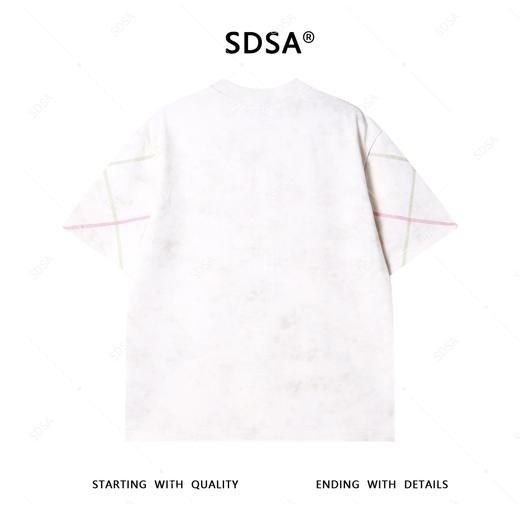 T4059夏季高级感新款男士潮牌彩色缝线格子设计短袖T恤时尚圆领上衣潮 商品图5