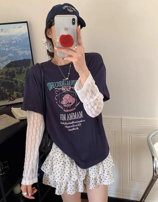 戚薇同款蕾丝假两件T恤106 商品图14