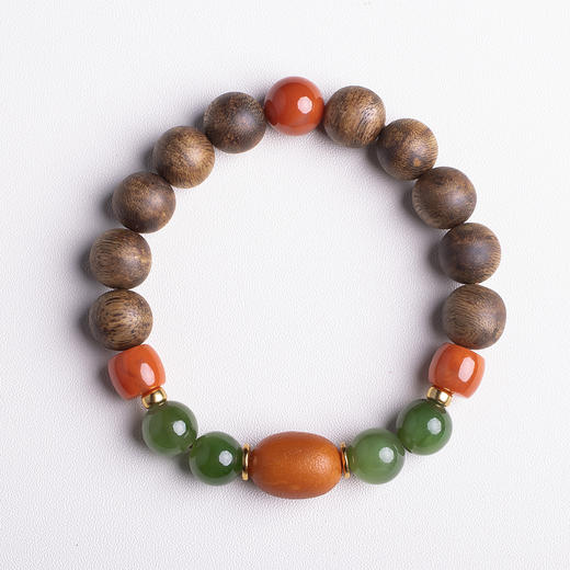 xy0407沉香+老蜜蜡南红碧玉手串 商品图0