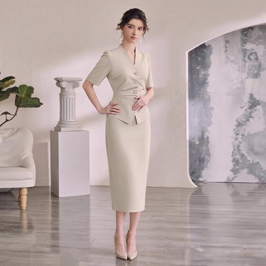 IWY/高端名媛风短袖收腰显瘦卡其色西装套装正式场合职业装WCS180 商品图2