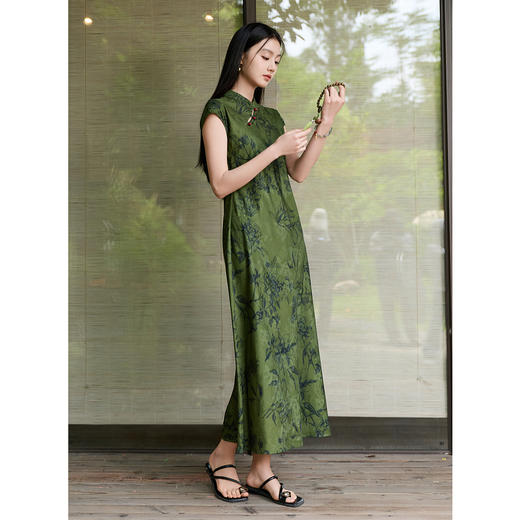 三彩【暗香疏影】2025秋季新款改良旗袍裙连衣裙长裙收腰短袖C 商品图2