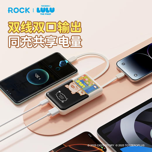 ROCK 罐头猪LULU P95自带双线PD 22.5W快充移动电源10000mah 商品图2