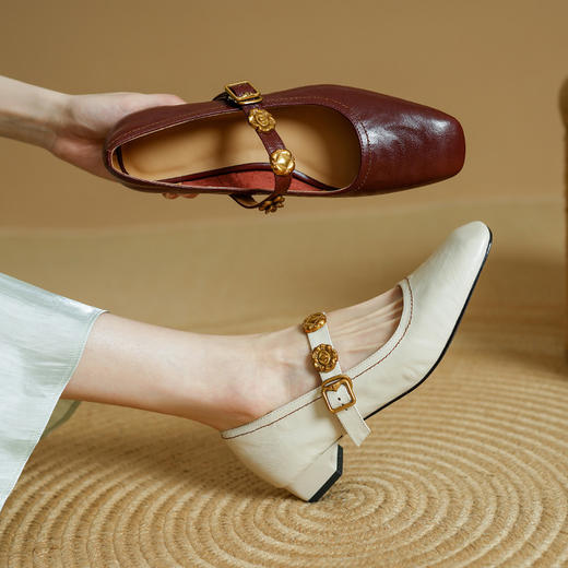【预售5天】羊皮版超软小香风平底复古一字带玛丽珍鞋女方头浅口单鞋小皮鞋PS&PS3129 商品图1