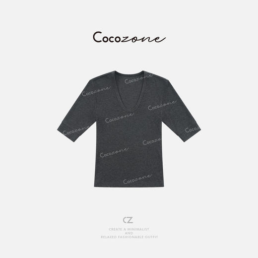 COCO ZONE 刘一一 【羊毛混纺】U领简约街头风短袖T恤 CD1A1012 商品图1