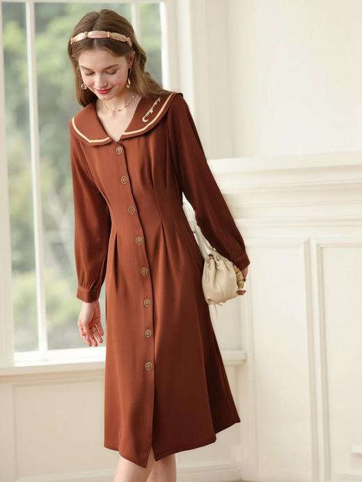 【诗铭洛可】XCA394连衣裙翻领刺绣学院风长袖品质连衣裙A3-1 商品图5