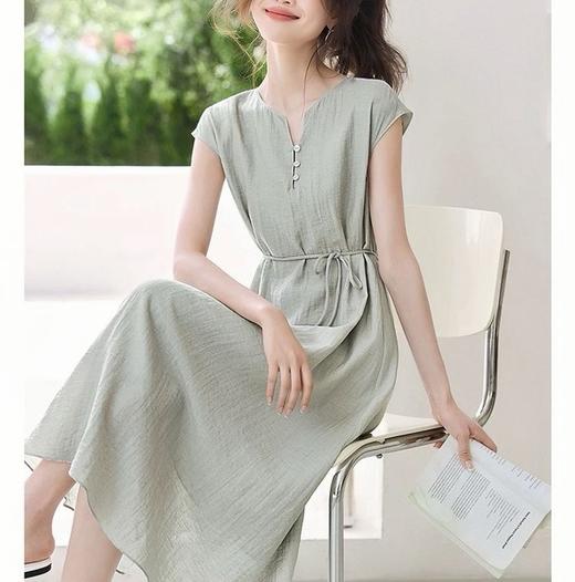 茱莉缇JURLIEDI 独家定制 薄荷曼巴亚麻连衣裙 商品图1