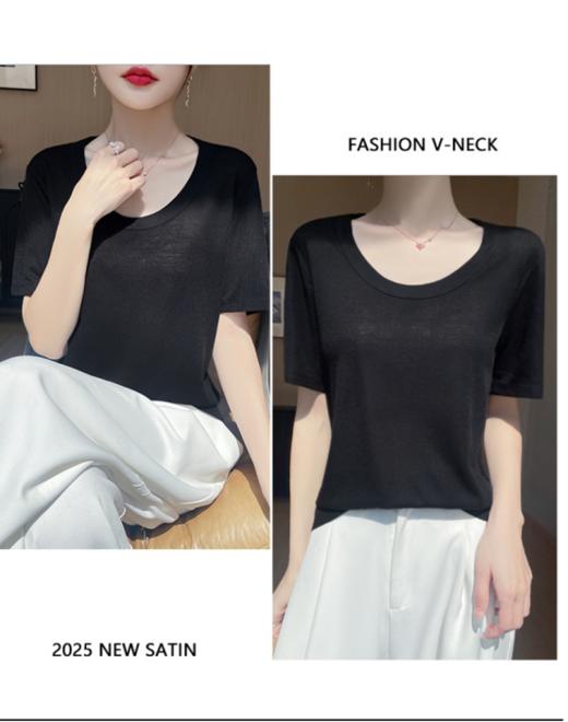 夏日懒人美学天花板！【MOMOTIABIN韩系慵懒感天丝U领短袖YYTMA84】版型慵懒又随性日常，一件轻松搞定出门不费脑穿搭 商品图1