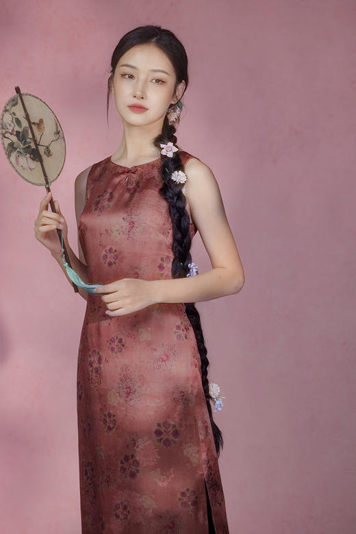 逸红颜明月优选#23姆米冰凉透孔罗提花红云纱连衣裙「情丝乐颜」橘霞佛赤衬得肌肤如玉~ 商品图7