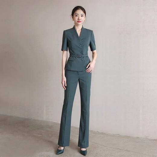 IWY/高智精英套裙_高级感灰绿色西装套装V领显瘦职业套裙女25CPS578 商品图0